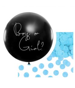 PartyDeco õhupall, 1 m / Boy or Girl? sininste konfettidega